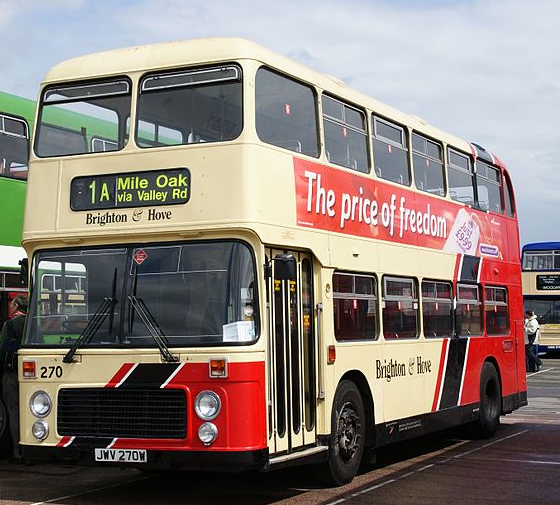 Brighton and Hove Bus advertising the Price of Freedom; click to visit the Traveline web site to plan your journey.