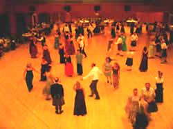 Bird's eye view of Sussex Scottish dancers enjoying a Brighton Branch Summer Ball at Hove Town Hall, Sussex